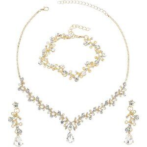 Rhinestone Wedding Jewelry Set Bridal Necklace Bracelet Earrings Prom Gift Women